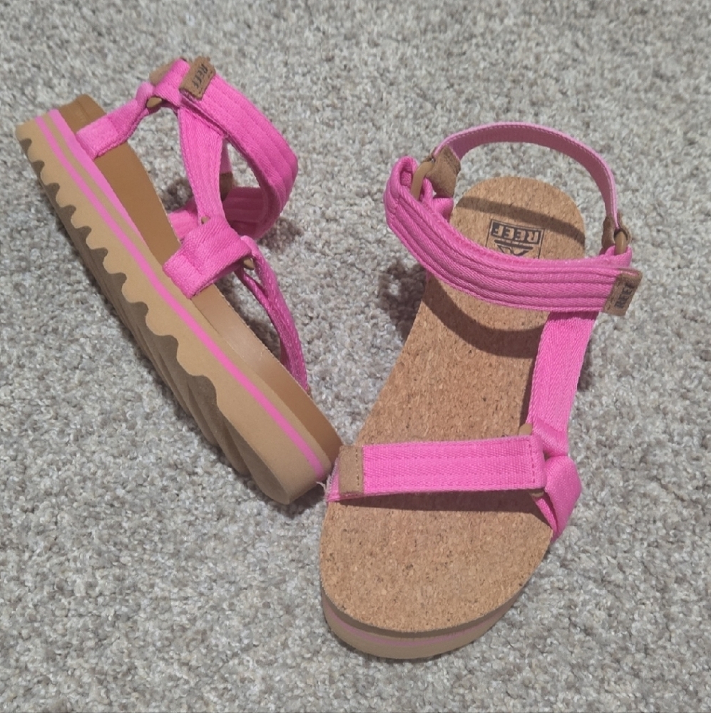 Reef Vibrant Pink and Tan Sandals